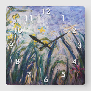 Claude Monet - Gelbe und violette Schwertlilien Quadratische Wanduhr