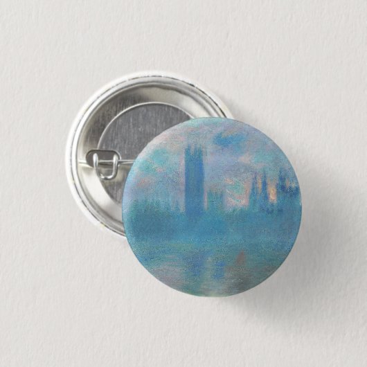 Claude Monet. Häuser des Parlaments London. Blau Button (Vorne & Hinten)