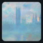 Claude Monet Houses of Parliament London. Blau Quadratischer Aufkleber<br><div class="desc">Claude Monet "Houses of Parliament,  London" Aufkleber. Blaue Stadtlandschaft.</div>