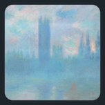 Claude Monet Houses of Parliament London. Blau Quadratischer Aufkleber<br><div class="desc">Claude Monet "Houses of Parliament,  London" Aufkleber. Blaue Stadtlandschaft.</div>
