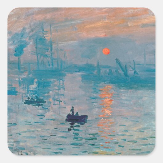 Claude Monet Impression Sunrise French Quadratischer Aufkleber (Vorderseite)