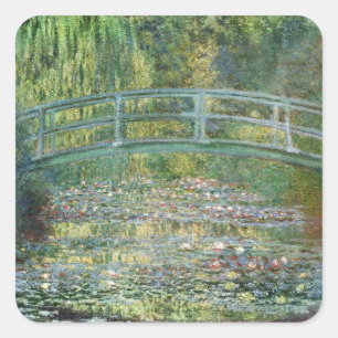 Claude Monet Japanische Brücke Seerosen Kunst Quadratischer Aufkleber
