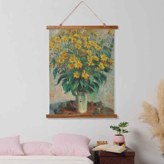 Claude Monet Jerusalem Artichoke Blume Alte Kunst Wandteppich Mit Holzrahmen (Schlafzimmer)
