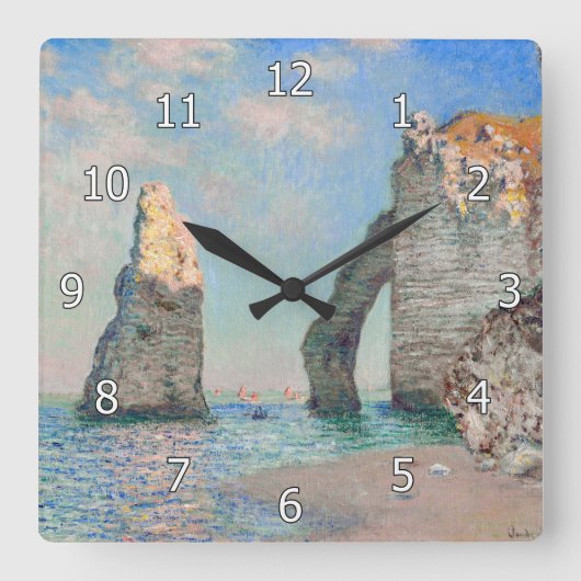 Claude Monet - Klippen bei Etretat Quadratische Wanduhr (Vorderseite)