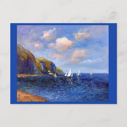 Claude Monet, Klippen und Segelboote in Pourville Postkarte (Vorderseite)