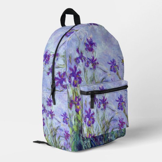 Claude Monet - Lilac Irises / Iris Mauves Bedruckter Rucksack (Rückseitige Ecke links)