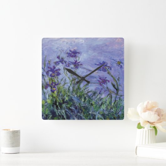 Claude Monet Lilac Irises Quadratische Wanduhr (Zuhause)