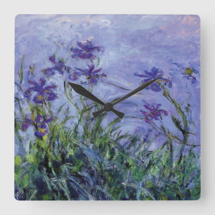 Claude Monet Lilac Irises Quadratische Wanduhr