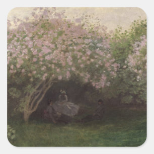 Claude Monet   Lilacs, Gray Weather, 1872 Quadratischer Aufkleber