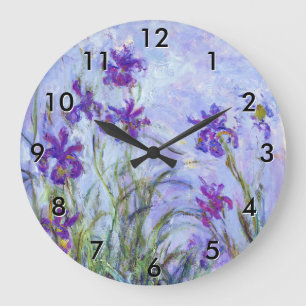 Claude Monet - Lilien-Iris / Iris Mauves Große Wanduhr