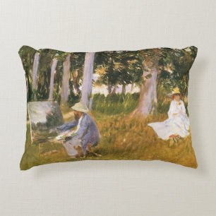 Claude Monet malend, Waldrand von Sargent Zierkissen