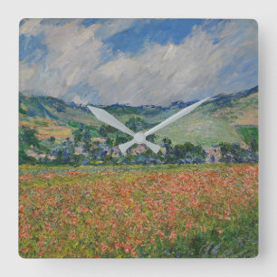 Claude Monet Malerei, Mohnfeld in Giverny Quadratische Wanduhr
