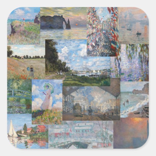 Claude Monet - Meisterwerke Patchwork Quadratischer Aufkleber (Vorderseite)