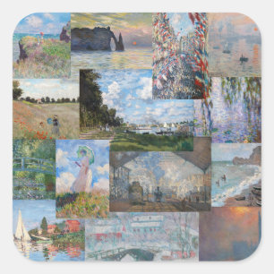 Claude Monet - Meisterwerke Patchwork Quadratischer Aufkleber