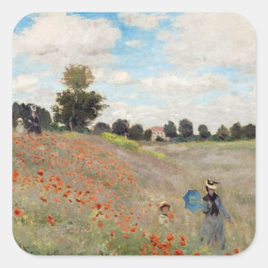 Claude Monet - Mohnfeld Quadratischer Aufkleber (Vorderseite)