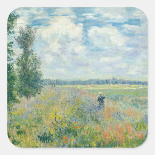 Claude Monet - Mohnfelder bei Argenteuil (1875) Quadratischer Aufkleber