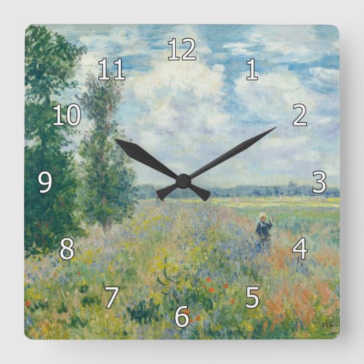 Claude Monet - Mohnfelder bei Argentinien (1875) Quadratische Wanduhr (Vorderseite)
