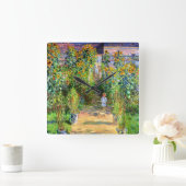 Claude Monet: Monet's Garden at Vétheuil Quadratische Wanduhr (Zuhause)