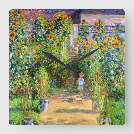 Claude Monet: Monet's Garden at Vétheuil Quadratische Wanduhr (Vorderseite)