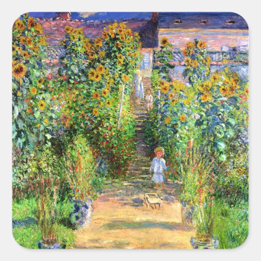 Claude Monet: Monet's Garden bei Vétheuil Quadratischer Aufkleber (Vorderseite)