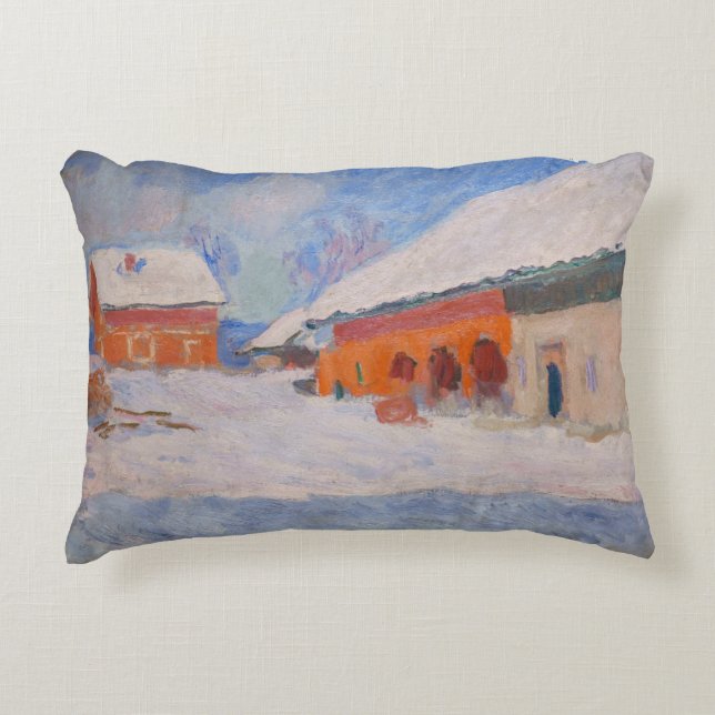 Claude Monet - Norwegen, Rote Häuser in Bjornegaar Dekokissen (Vorderseite)