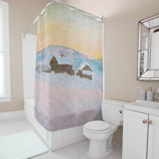 Claude Monet - Norwegische Landschaft, Blaue Häuse Duschvorhang (Beispiel)