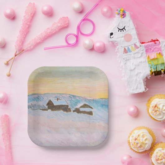 Claude Monet - Norwegische Landschaft, Blaue Häuse Pappteller (Party)