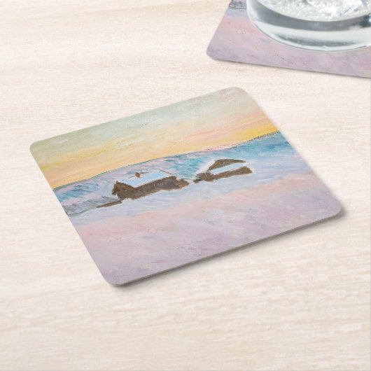 Claude Monet - Norwegische Landschaft, Blaue Häuse Rechteckiger Pappuntersetzer (angewinkelt)