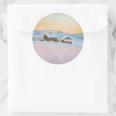 Claude Monet - Norwegische Landschaft, Blaue Häuse Runder Aufkleber (Tasche)