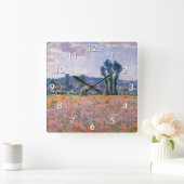 Claude Monet - Poppy Field 1890 (Giverny) Quadratische Wanduhr (Zuhause)