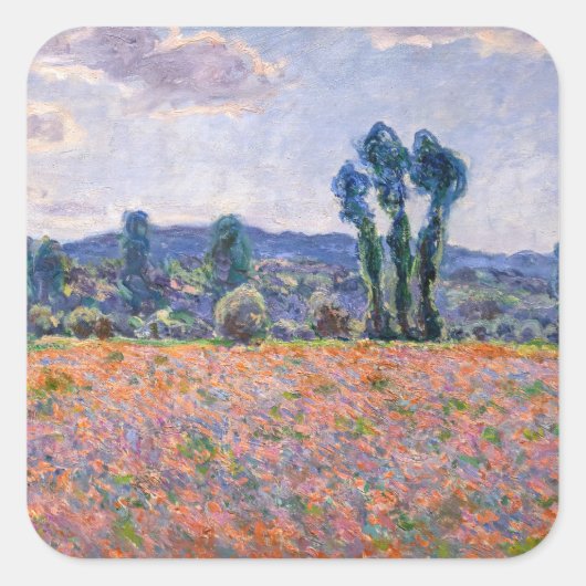 Claude Monet - Poppy Field 1890 (Giverny) Quadratischer Aufkleber (Vorderseite)