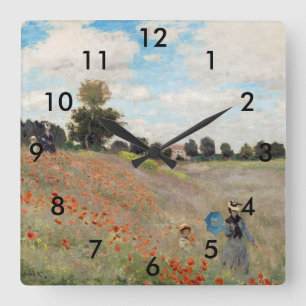 Claude Monet - Poppy Field Quadratische Wanduhr