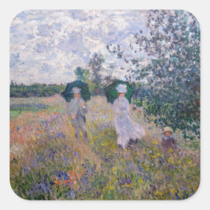 Claude Monet - Promenade in der Nähe von Argenteui Quadratischer Aufkleber