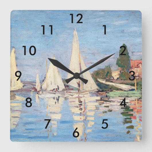 Claude Monet - Regattas in Argenteuil Quadratische Wanduhr (Vorderseite)