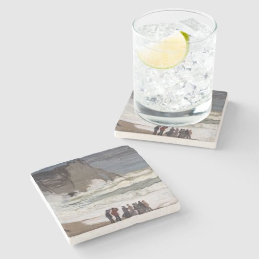 Claude Monet - Rough Sea at Etretat Steinuntersetzer (Seitenansicht)