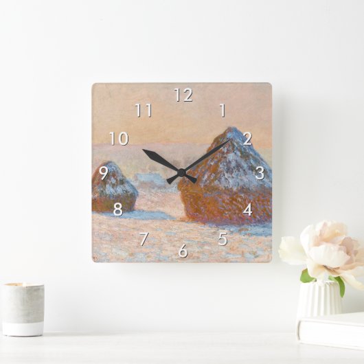 Claude Monet - Rührstäbe, Schneeeffekt, Morgen Quadratische Wanduhr (Zuhause)