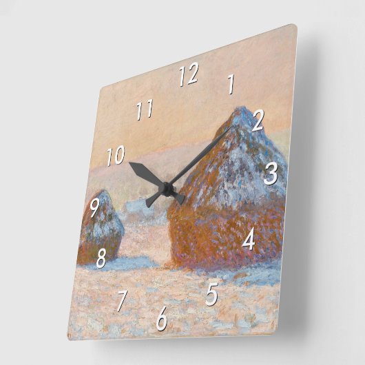 Claude Monet - Rührstäbe, Schneeeffekt, Morgen Quadratische Wanduhr (Winkel)