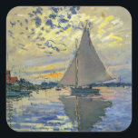 Claude Monet - Sailboat bei Le Petit-Gennevilliers Quadratischer Aufkleber<br><div class="desc">Sailboat at Le Petit-Gennevilliers / Voilier au Petit-Gennevilliers - Claude Monet,  1874</div>
