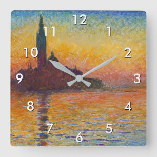 Claude Monet - San Giorgio Maggiore bei Dämmerung Quadratische Wanduhr