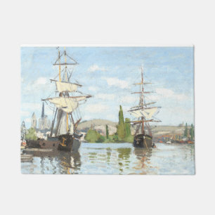 Claude Monet. Schiffe, die auf der Seine in Rouen Fußmatte