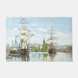 Claude Monet. Schiffe, die auf der Seine in Rouen  Fußmatte