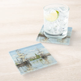 Claude Monet. Schiffe, die auf der Seine in Rouen  Glasuntersetzer