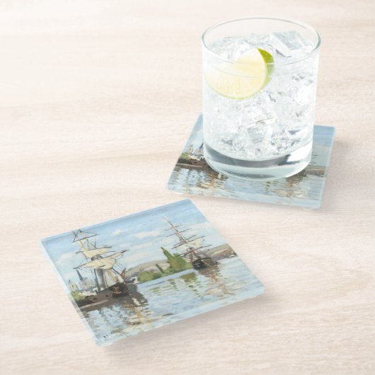 Claude Monet. Schiffe, die auf der Seine in Rouen Glasuntersetzer (Schrägansicht)