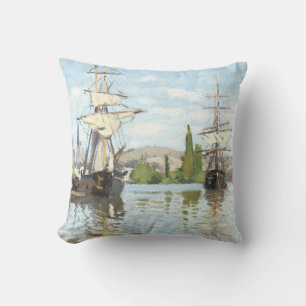 Claude Monet. Schiffe, die auf der Seine in Rouen  Kissen