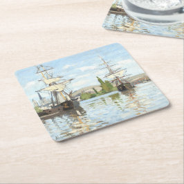 Claude Monet. Schiffe, die auf der Seine in Rouen  Rechteckiger Pappuntersetzer