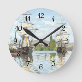 Claude Monet. Schiffe, die auf der Seine in Rouen  Runde Wanduhr