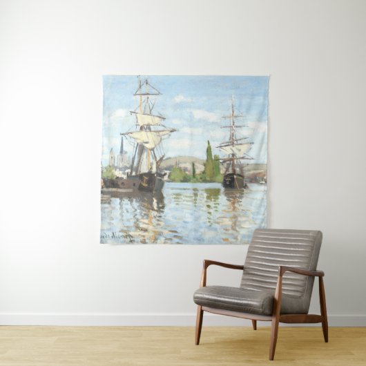 Claude Monet. Schiffe, die auf der Seine in Rouen Wandteppich (Beispiel)