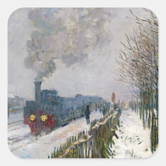 Claude Monet - Schneeausbildung / Lokomotive Quadratischer Aufkleber (Vorderseite)