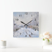 Claude Monet - Schneeszene in Argenteuil Quadratische Wanduhr (Zuhause)