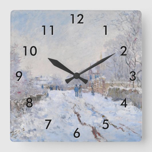 Claude Monet - Schneeszene in Argenteuil Quadratische Wanduhr (Vorderseite)